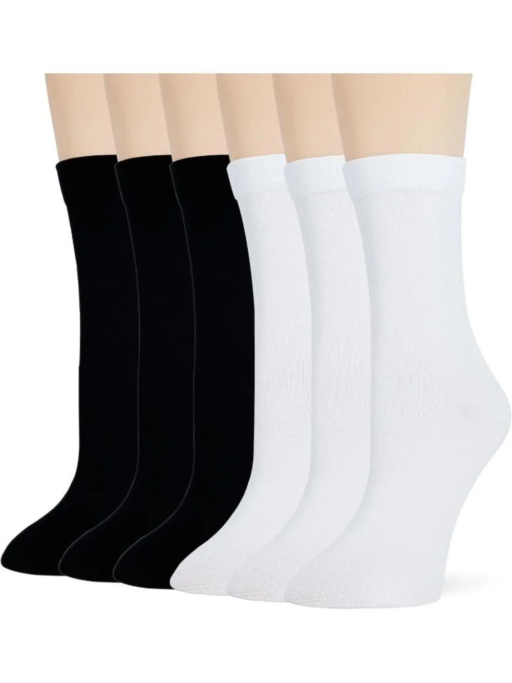 🧦Women's Black White 6 Pairs Thin Ladies Soft Cotton High Calf Crew Socks